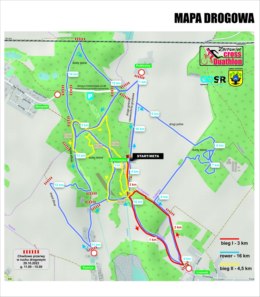 mapa trasy VI Cross Duathlonu Zarnowiec 